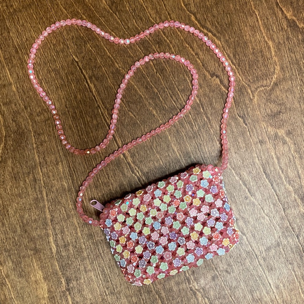 Floral Beaded Mini Crossbody Purse